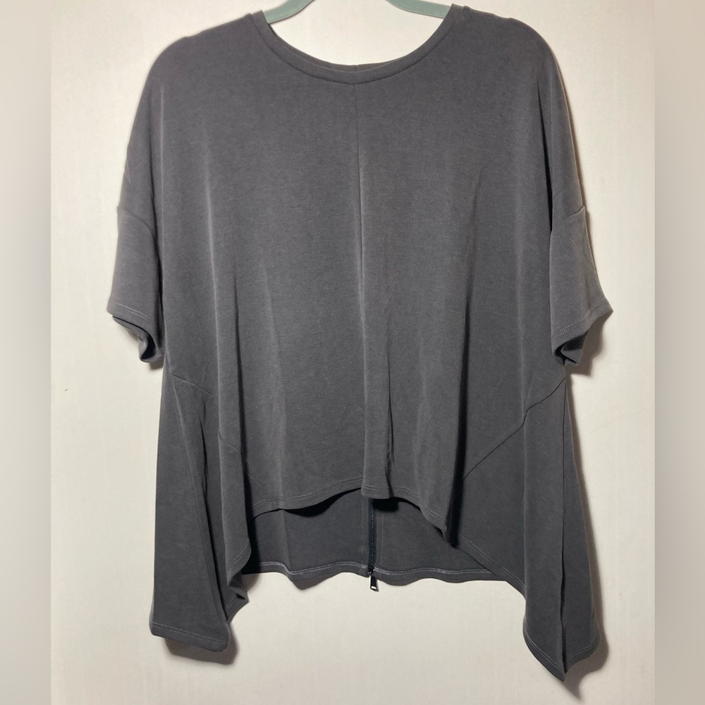Ruti Asymmetrical Short Sleeve Top Back Zipper Oversized Drop Shoulders XSmall